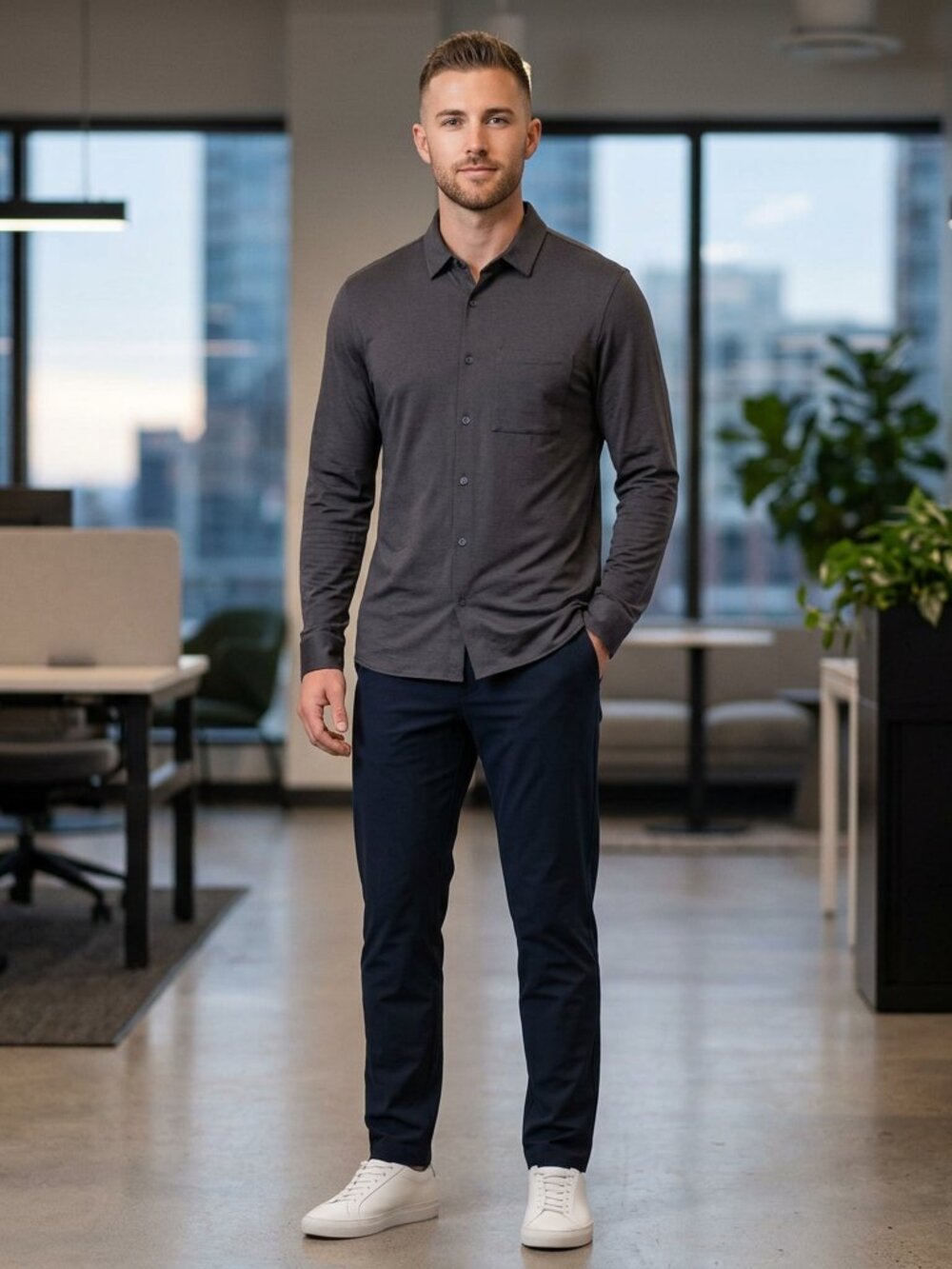 Lululemon Dark Gray Button Down Knit Shirt - Size Large